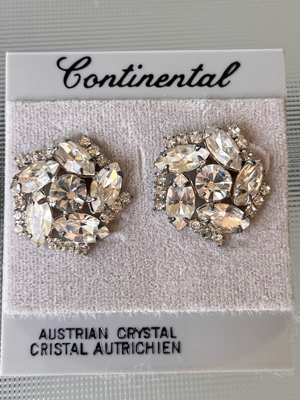 NWT Vintage Mappins Austrian Crystal Cluster Pierced Earrings